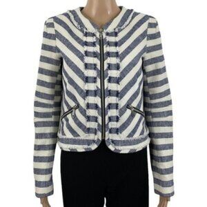 Rebecca Minkoff Salinas Striped Zip-Up Navy Cream Tweed Bomber Suit Jacket sz 4